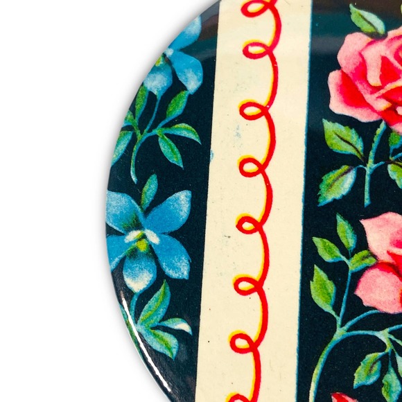 Vintage Upcycled 1950s Wrapping Paper Pocket Makeup Mirror 3" - Picture 6 of 9